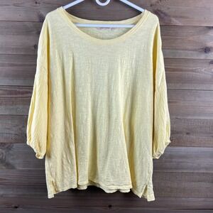 Soft Surroundings Womens Shirt 3/4 Sleeve Relaxed Tee Yellow Casual Beachy 1X